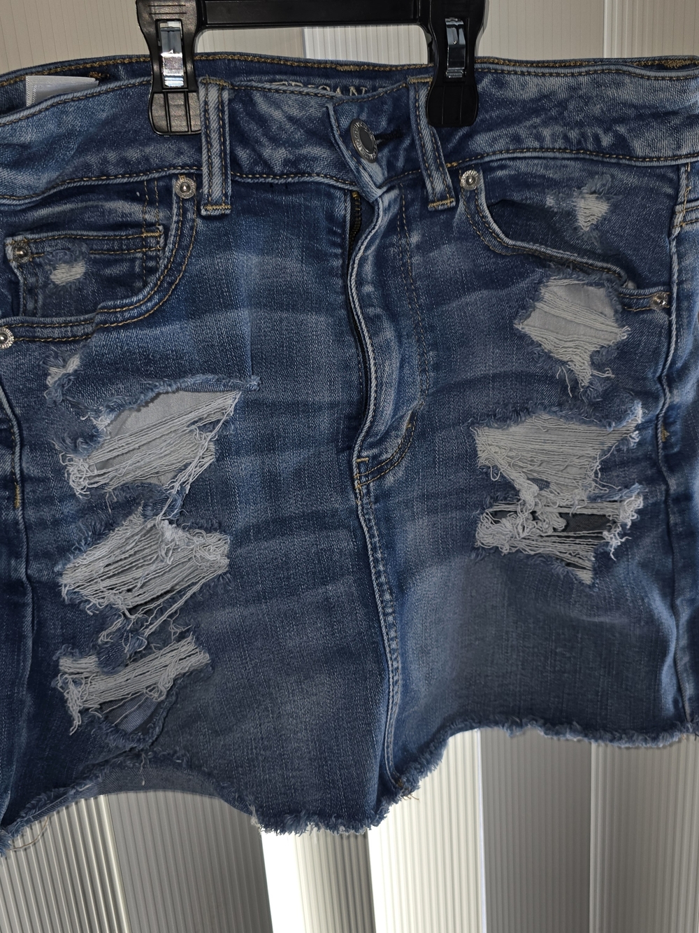 American Eagle Outfitters Blue Washed Denim Jean Skirt - Distressed - Size 6